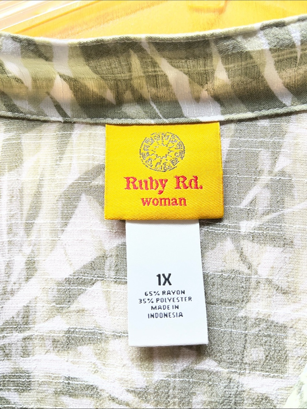 Ruby Rd. Olive Leaf Print Button-Front Blouse - Picture 3 of 5